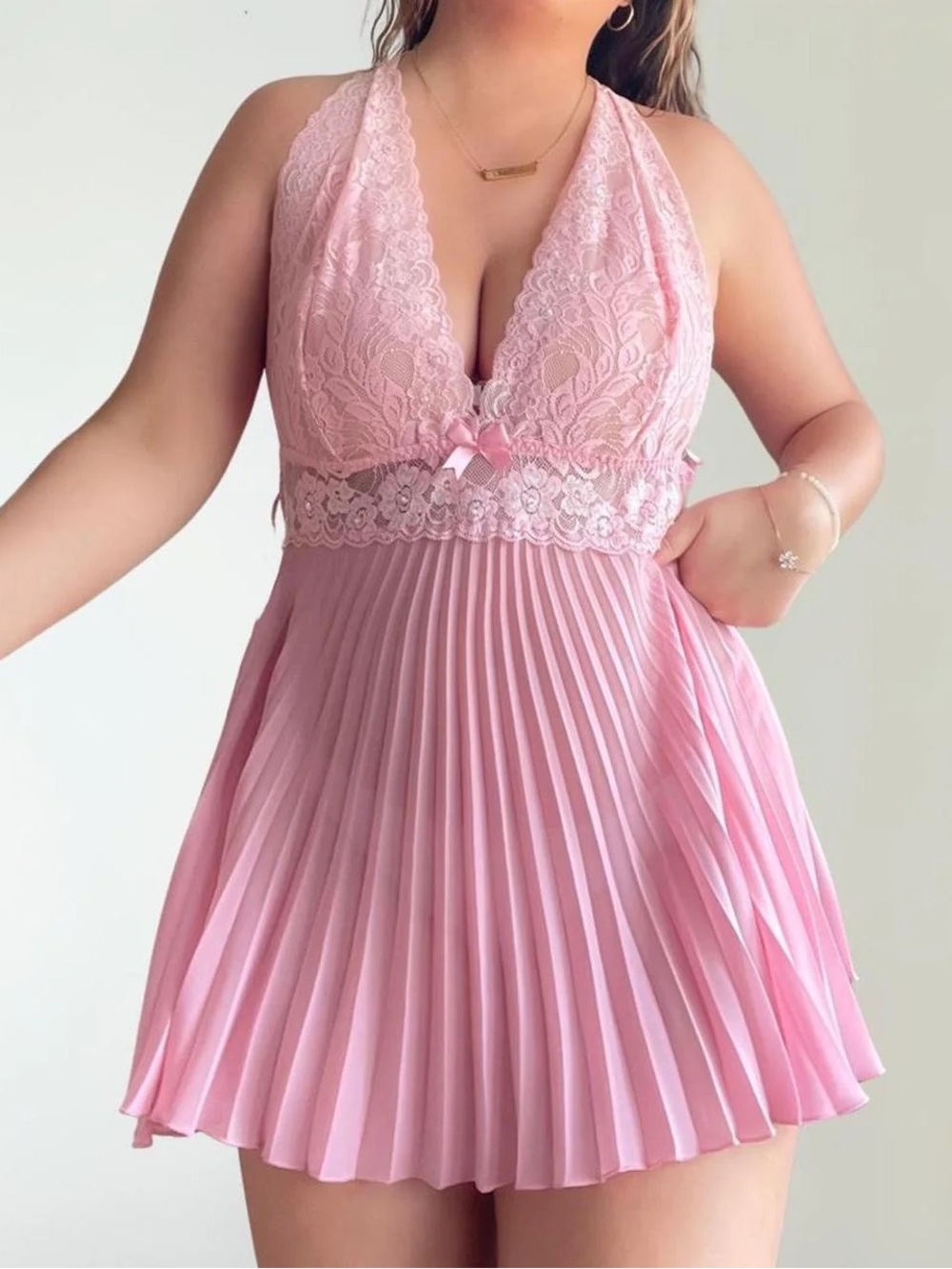 Cinema Etoile Seductivewear Pink Lace Pleated Babydoll Lingerie Large Y2K